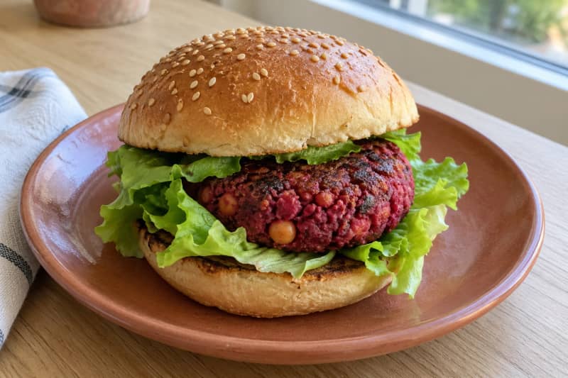 Chickpea and beetroot burger