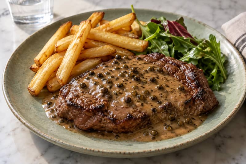 Beef steak with pepper sauce