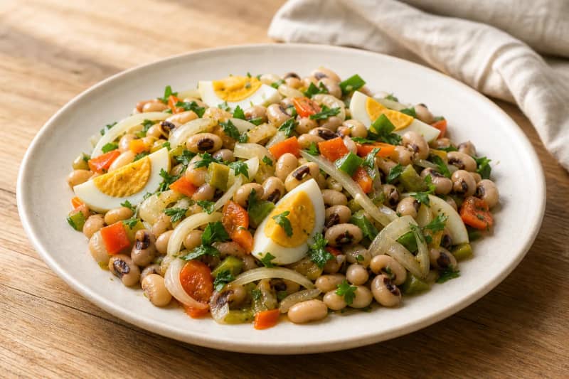 Black-eyed peas with egg and vegetables
