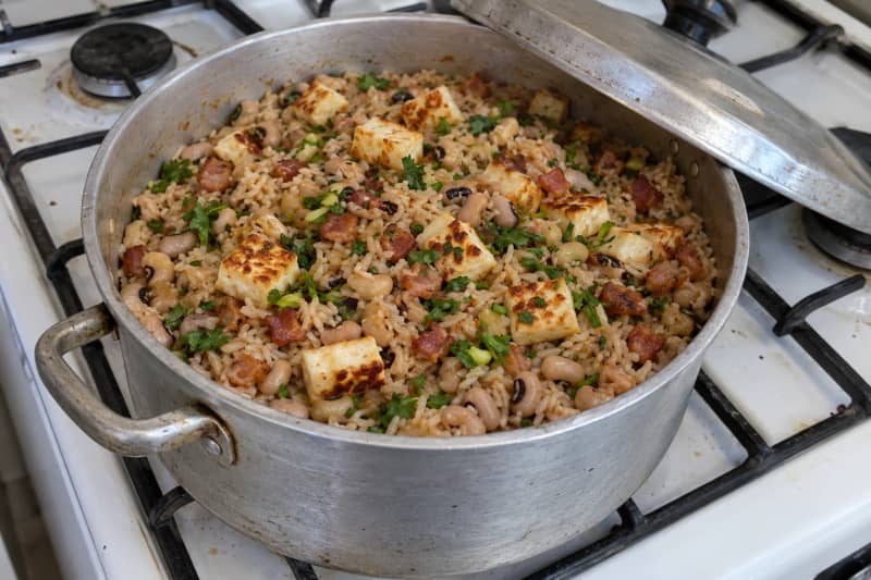 Baião de dois (rice, black-eyed peas and cheese)