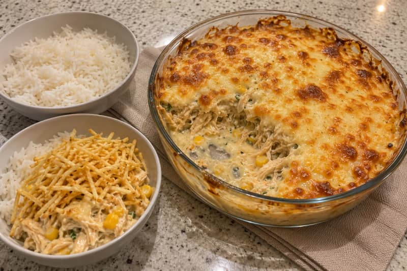Chicken fricassê (creamy chicken bake)