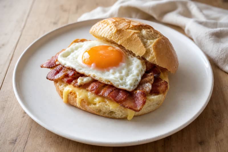 Bread with egg and bacon