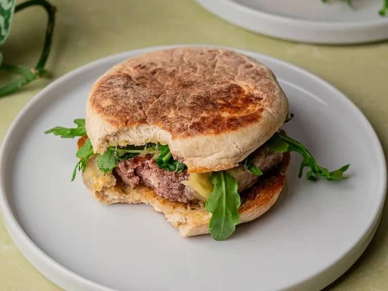 Burger in artisan bread or bolo do caco (Madeiran flatbread)