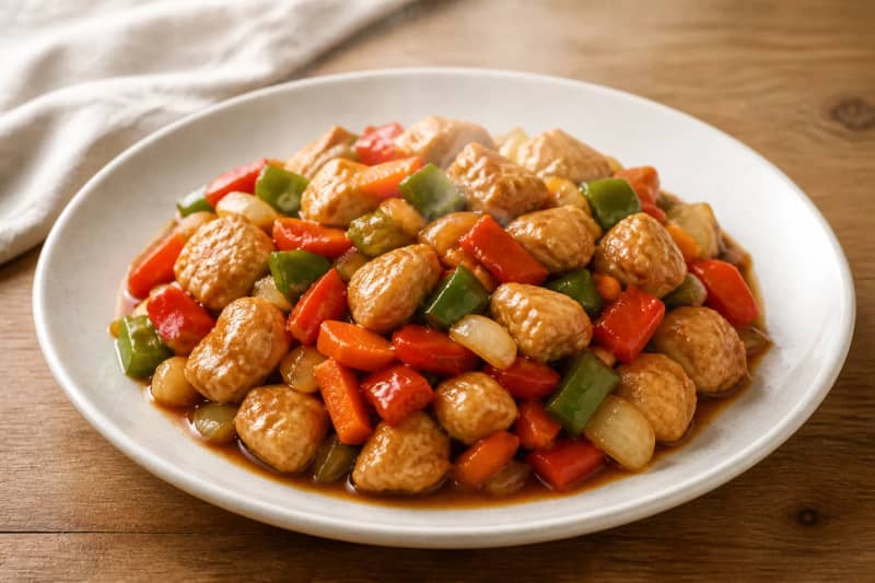 Frango Xadrez (stir-fried chicken with peppers and vegetables)