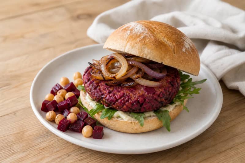 Chickpea and beetroot burger