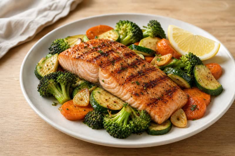 Grilled salmon with vegetables