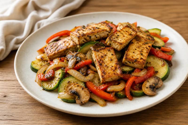 Grilled tofu with sautéed vegetables