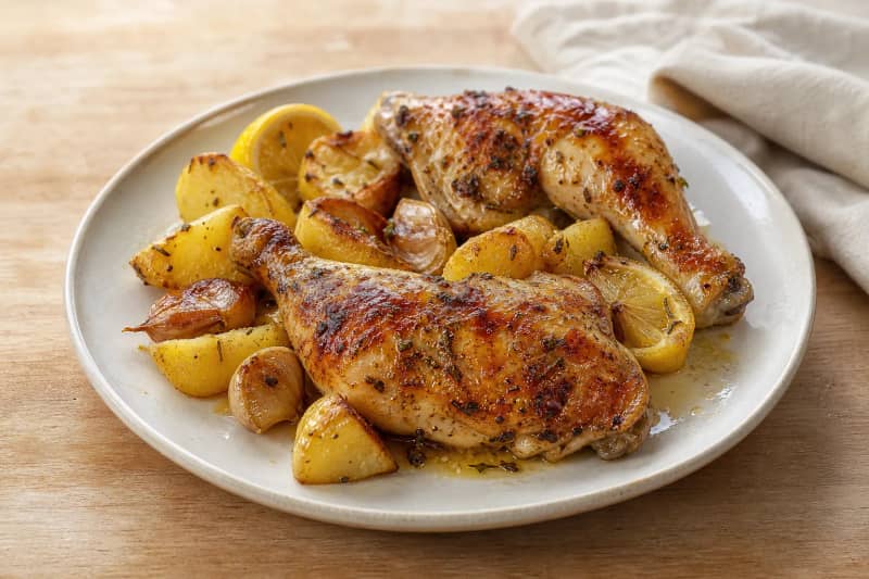 Oven-baked chicken thighs with lemon