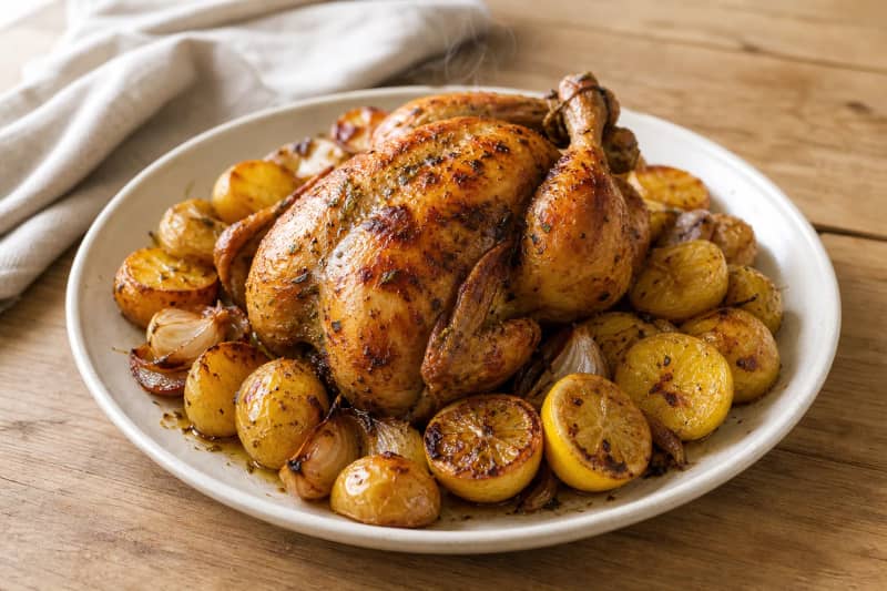 Oven-roast chicken with potatoes