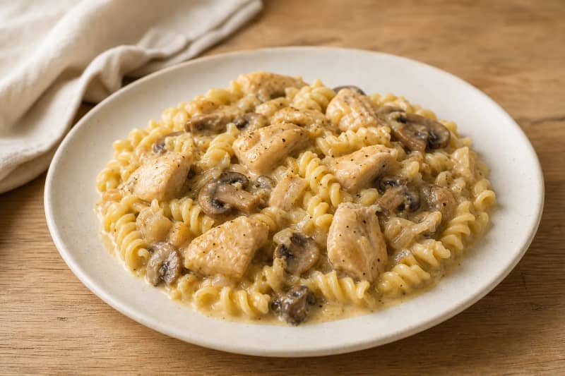 Pasta with chicken and mushrooms