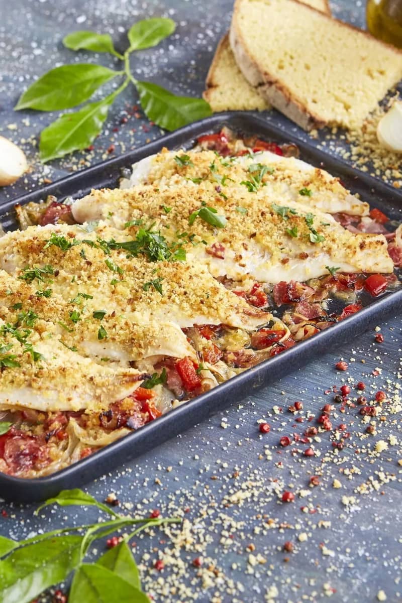 Perch fillets with herb and seed crust
