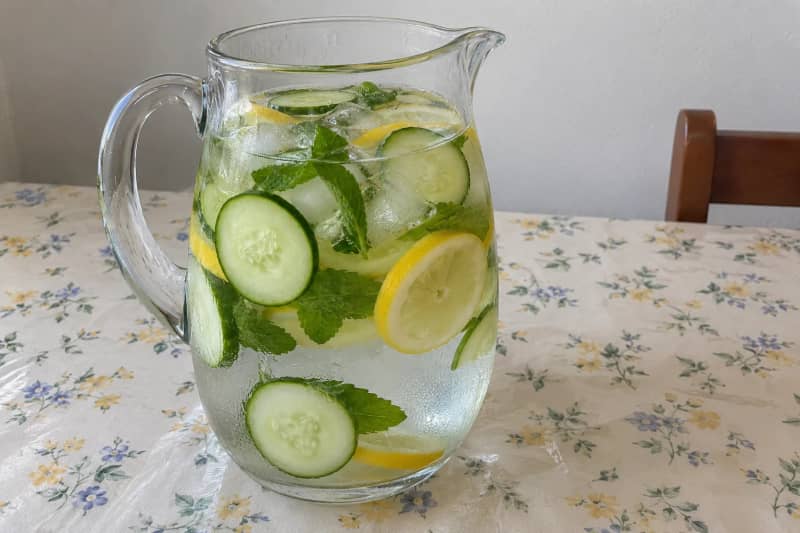 Cucumber, lemon and mint water