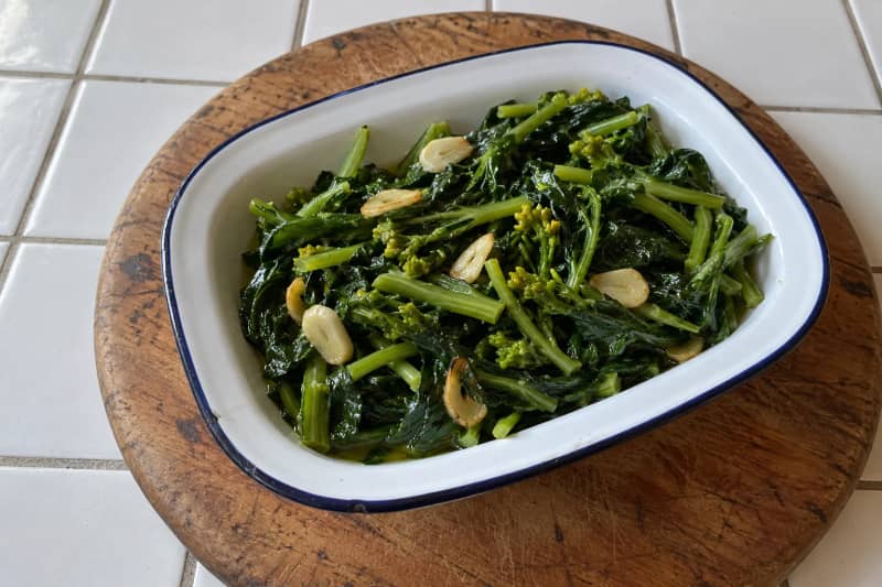 Turnip greens sautéed with garlic