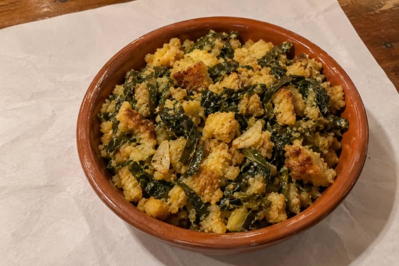 Cornbread migas with greens
