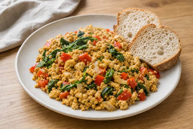 Portuguese-style scrambled tofu on toast