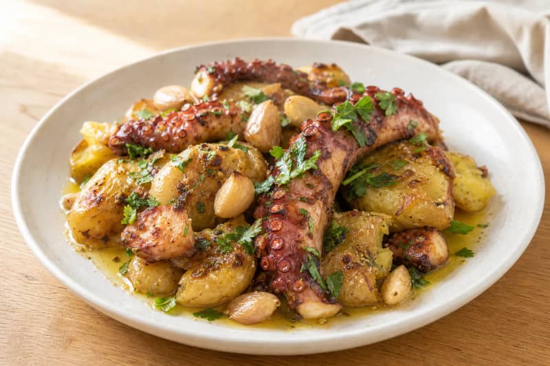 Polvo à Lagareiro (roasted octopus with smashed potatoes, garlic and olive oil)