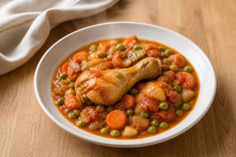 Stewed chicken with peas