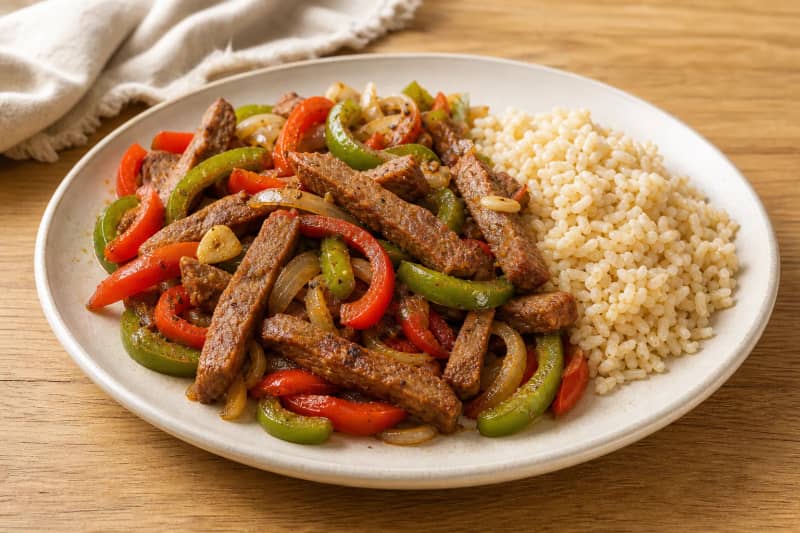 Stir-fried seitan with peppers